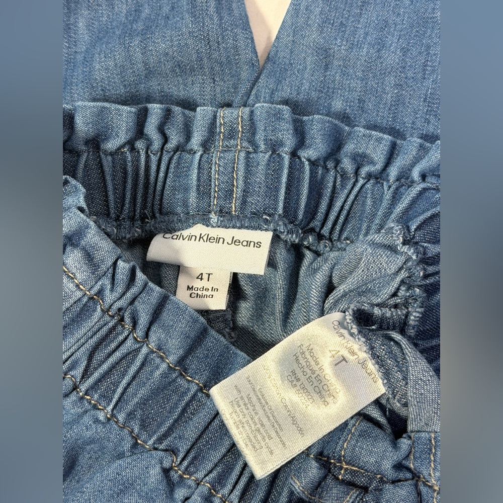 Calvin Klein Girls 4T Denim Cargo Pants Elastic Waist Wide Leg Blue Jeans - Picture 9 of 10